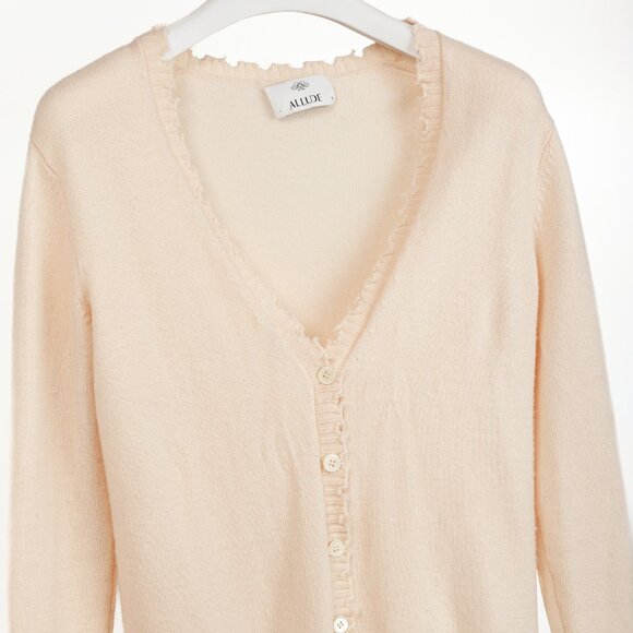 Allude Cream Wool & Cashmere Distressed V-Neck Cardigan - Picture 3 of 10